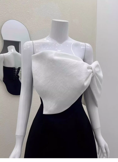 Cute A line Strapless Black Satin Mini Short Formal 8th Grade Homecoming Dresses Summer Middle School Hoco Dress Homecoming Outfits Birthday Dress DH632