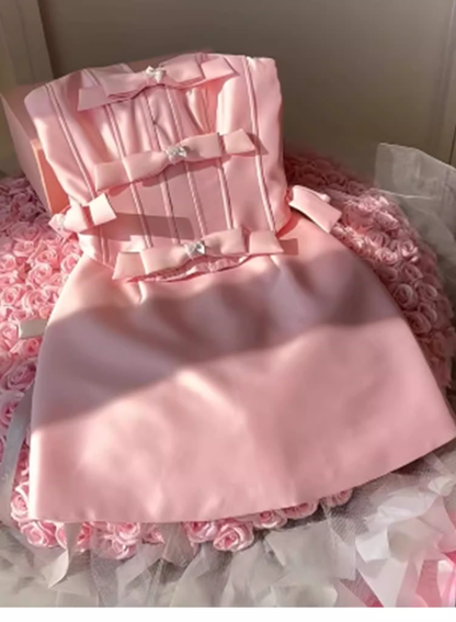 Cute A line 2 Pieces Pink Satin Mini Short Formal 8th Grade Homecoming Dresses Summer Middle School Hoco Dress Homecoming Outfits 25 Birthday Dress DH633