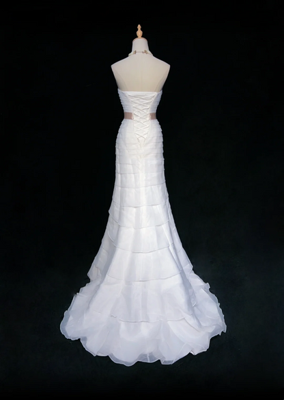 Classic Bridal Gown Mermaid Strapless Satin Long White Wedding Dresses Elegant Bridal Gowns DH645