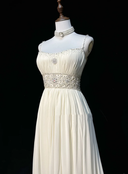 Vintage Bridal Gown 1960s A line Spaghetti Straps White Chiffon Long White Wedding Dresses Elegant Bridal Gowns DH652