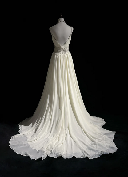 Vintage Bridal Gown 1960s A line Spaghetti Straps White Chiffon Long White Wedding Dresses Elegant Bridal Gowns DH652