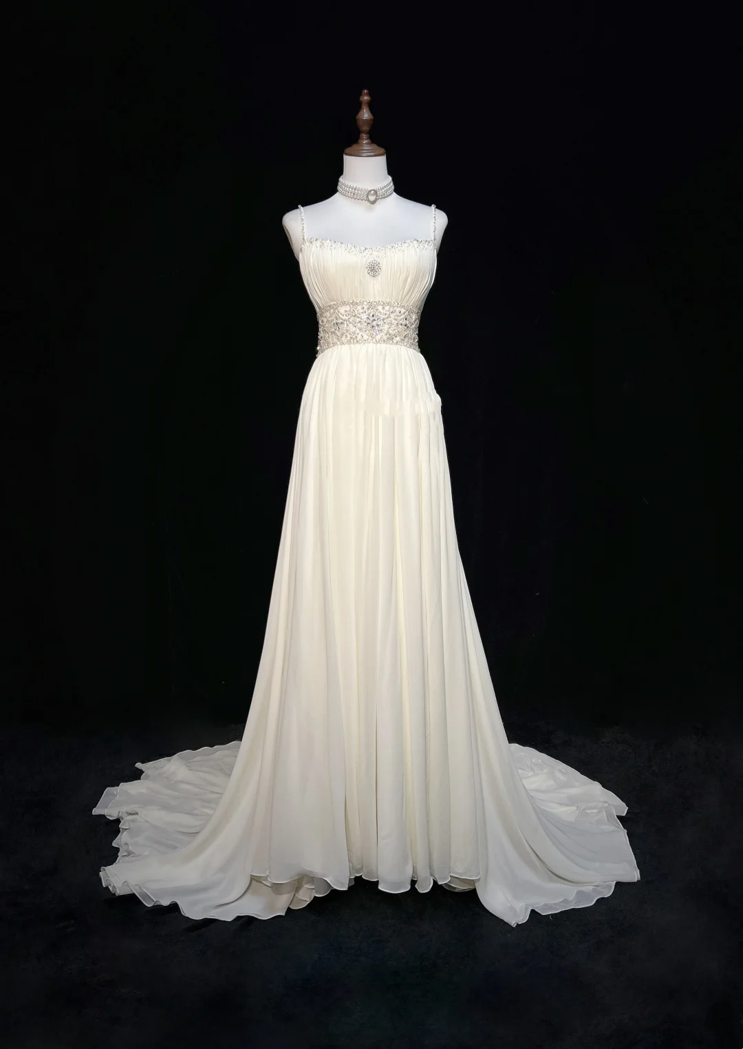 Vintage Bridal Gown 1960s A line Spaghetti Straps White Chiffon Long White Wedding Dresses Elegant Bridal Gowns DH652