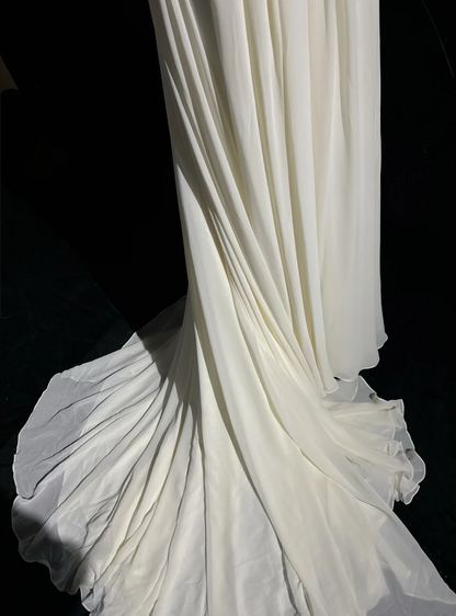 Vintage Bridal Gown 1960s A line Spaghetti Straps White Chiffon Long White Wedding Dresses Elegant Bridal Gowns DH652