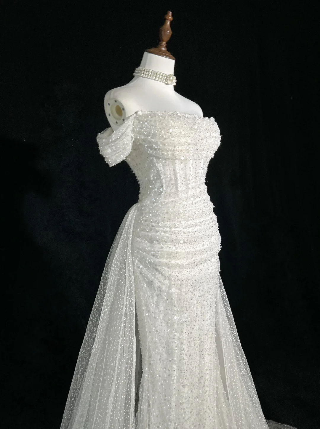 Vintage Bridal Gown 1960s Mermaid Off The Shoulder Sequin Long White Wedding Dresses Elegant Bridal Gowns DH656