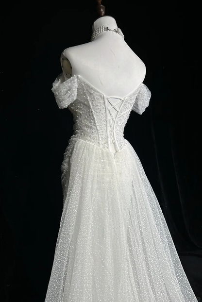 Vintage Bridal Gown 1960s Mermaid Off The Shoulder Sequin Long White Wedding Dresses Elegant Bridal Gowns DH656