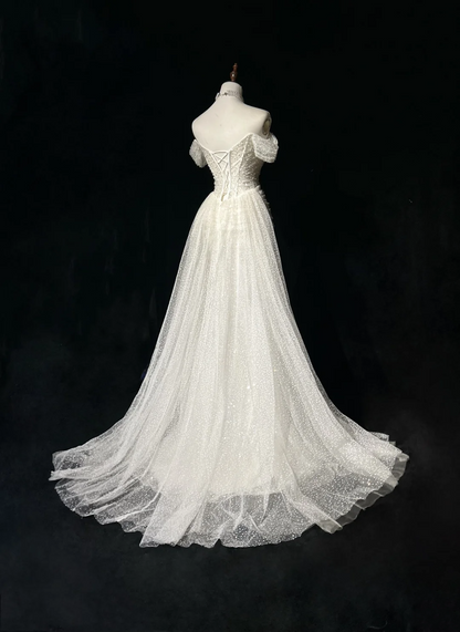 Vintage Bridal Gown 1960s Mermaid Off The Shoulder Sequin Long White Wedding Dresses Elegant Bridal Gowns DH656