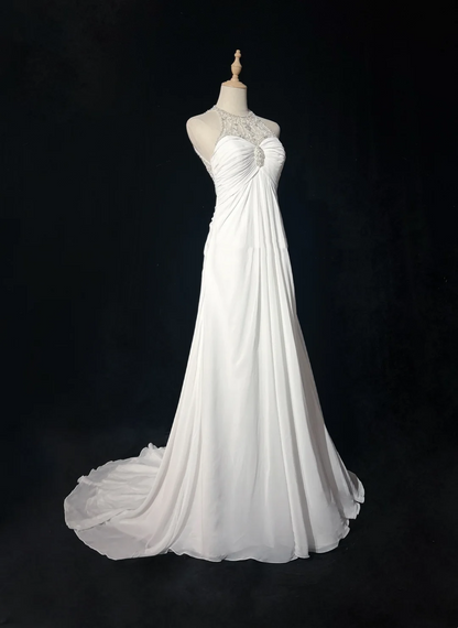 Vintage Bridal Gown 1960s A Line Jewel Neck Chiffon Long White Wedding Dresses Elegant Bridal Gowns DH658