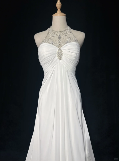 Vintage Bridal Gown 1960s A Line Jewel Neck Chiffon Long White Wedding Dresses Elegant Bridal Gowns DH658