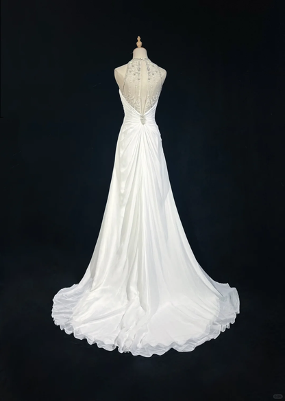 Vintage Bridal Gown 1960s A Line Jewel Neck Chiffon Long White Wedding Dresses Elegant Bridal Gowns DH658