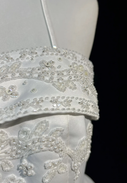 Vintage A line Spaghetti Straps White Satin Long 1940s 1950s Wedding Dresses Elegant Bridal Gowns DH659