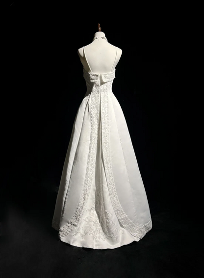 Vintage A line Spaghetti Straps White Satin Long 1940s 1950s Wedding Dresses Elegant Bridal Gowns DH659