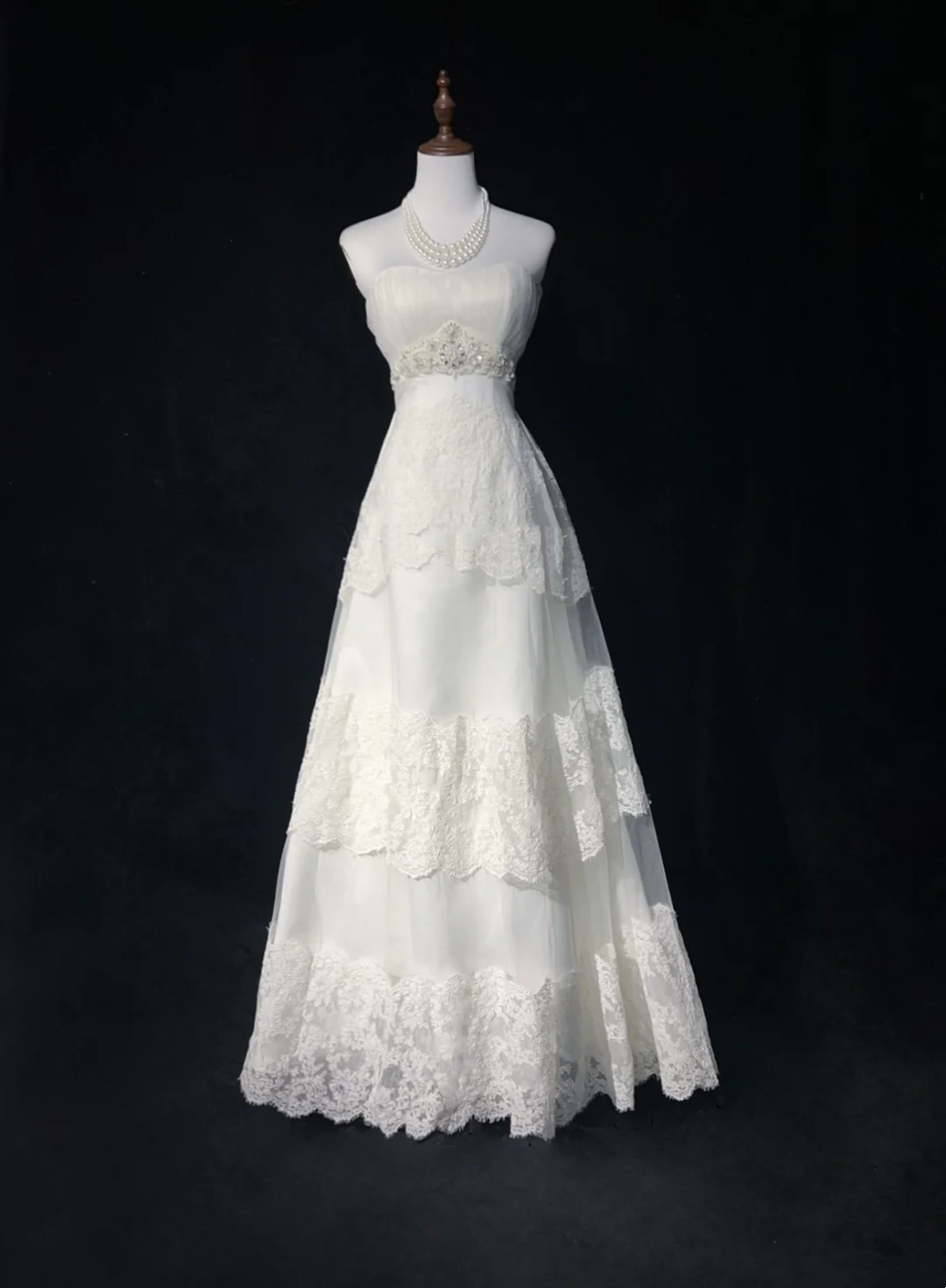 Vintage Bridal Gown 1960s A Line Strapless Tulle Lace Long White Wedding Dresses Elegant Bridal Gowns DH662