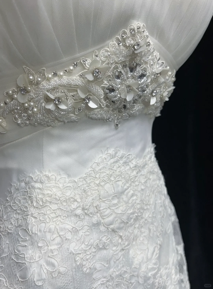 Vintage Bridal Gown 1960s A Line Strapless Tulle Lace Long White Wedding Dresses Elegant Bridal Gowns DH662