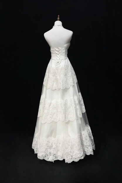 Vintage Bridal Gown 1960s A Line Strapless Tulle Lace Long White Wedding Dresses Elegant Bridal Gowns DH662