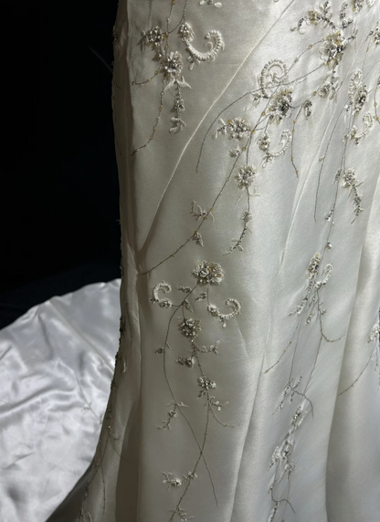 Vintage A line Spaghetti Straps White Satin Long 1940s 1950s Wedding Dresses Elegant Bridal Gowns DH664