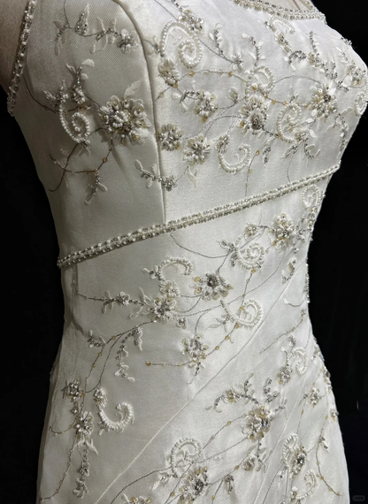 Vintage A line Spaghetti Straps White Satin Long 1940s 1950s Wedding Dresses Elegant Bridal Gowns DH664