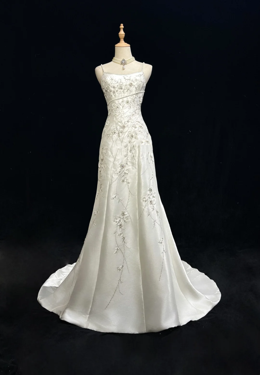 Vintage A line Spaghetti Straps White Satin Long 1940s 1950s Wedding Dresses Elegant Bridal Gowns DH664