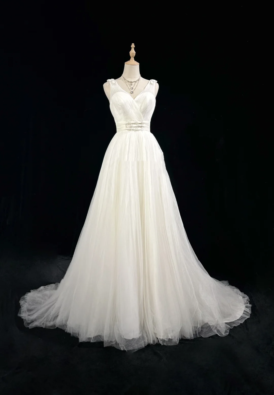 Vintage Bridal Gown 1960s Ball Gown V Neck Tulle Long White Wedding Dresses Elegant Bridal Gowns DH665