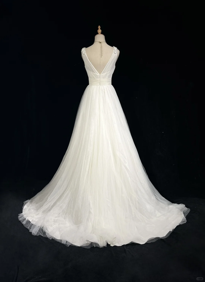 Vintage Bridal Gown 1960s Ball Gown V Neck Tulle Long White Wedding Dresses Elegant Bridal Gowns DH665