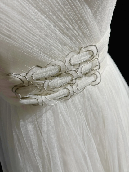 Vintage Bridal Gown 1960s Ball Gown V Neck Tulle Long White Wedding Dresses Elegant Bridal Gowns DH665