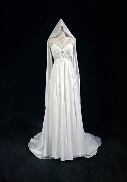 Vintage Bridal Gown 1960s A Line V Neck Chiffon Long White Wedding Dresses Elegant Bridal Gowns DH667