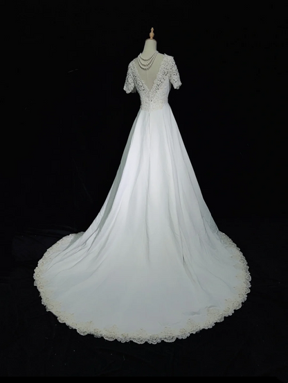 Vintage Bridal Gown 1960s Ball Gown V Neck Short Sleeves Ivory Long Summer Autumn Wedding Dresses Elegant Bridal Gowns DH670