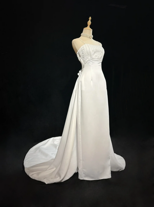 Vintage Bridal Gown 1960s Sheath Spaghetti Straps Satin White Long Summer Autumn Wedding Dresses Elegant Bridal Gowns DH671