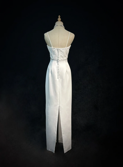 Vintage Bridal Gown 1960s Sheath Spaghetti Straps Satin White Long Summer Autumn Wedding Dresses Elegant Bridal Gowns DH671