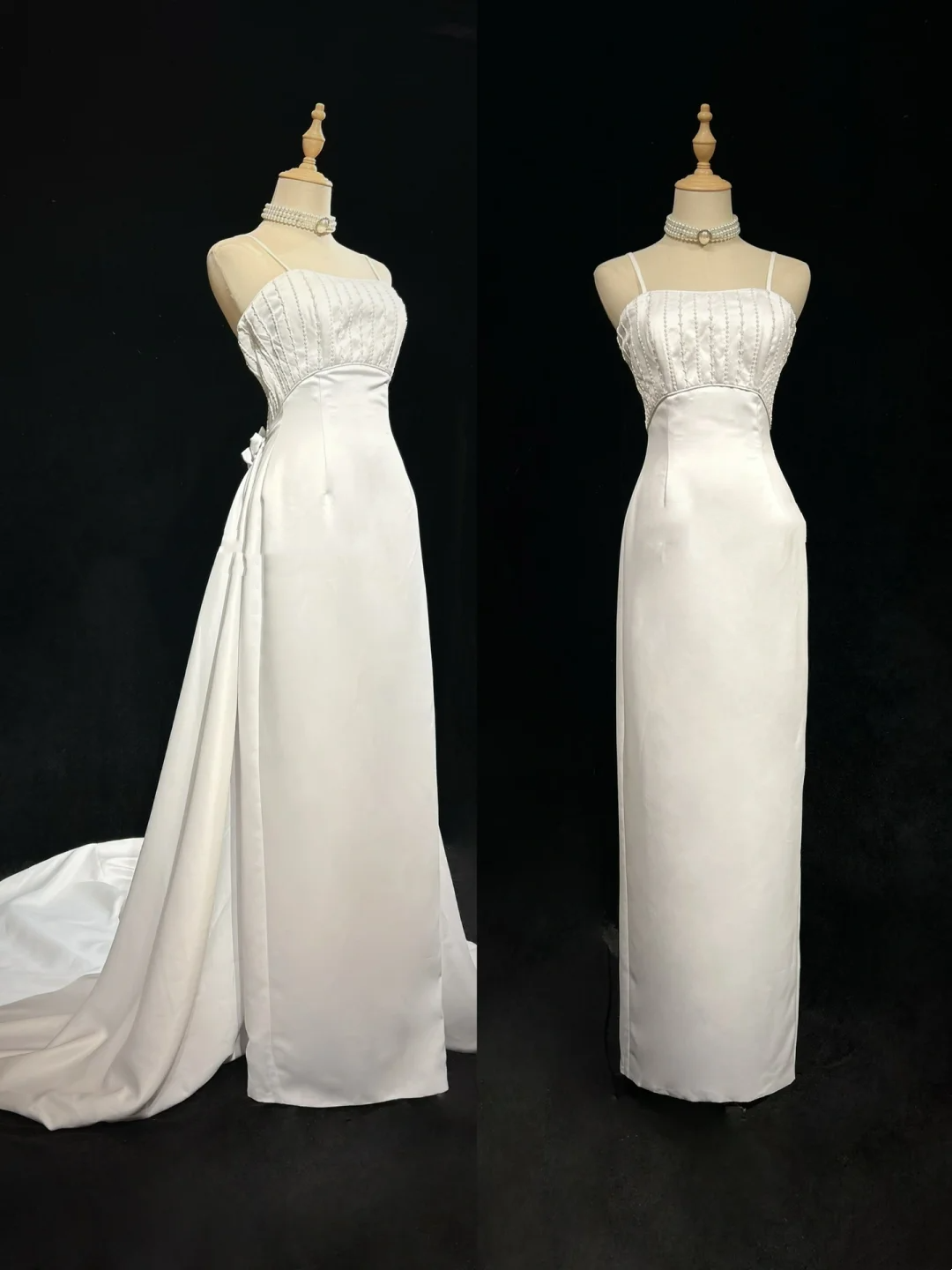 Vintage Bridal Gown 1960s Sheath Spaghetti Straps Satin White Long Summer Autumn Wedding Dresses Elegant Bridal Gowns DH671