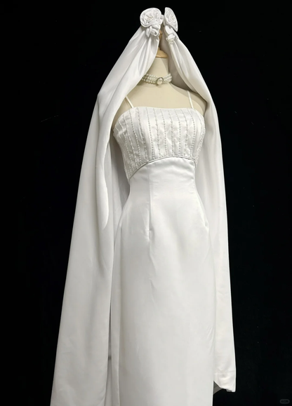 Vintage Bridal Gown 1960s Sheath Spaghetti Straps Satin White Long Summer Autumn Wedding Dresses Elegant Bridal Gowns DH671