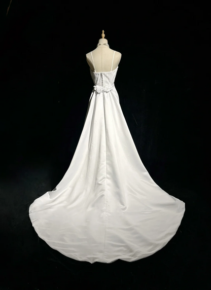 Vintage Bridal Gown 1960s Sheath Spaghetti Straps Satin White Long Summer Autumn Wedding Dresses Elegant Bridal Gowns DH671