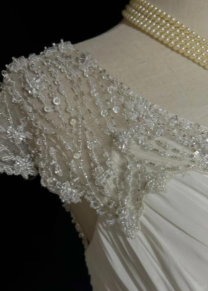 Vintage A line Scoop White Chiffon Long 1940s 1950s Wedding Dresses Elegant Bridal Gowns DH672