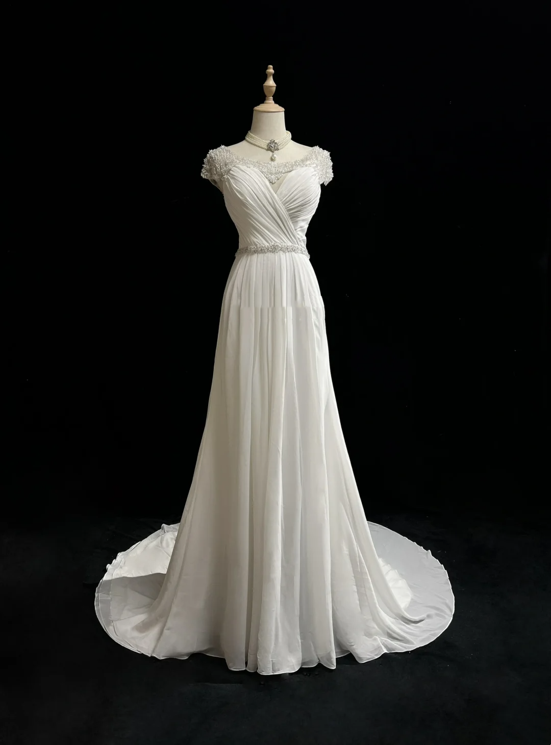 Vintage A line Scoop White Chiffon Long 1940s 1950s Wedding Dresses Elegant Bridal Gowns DH672