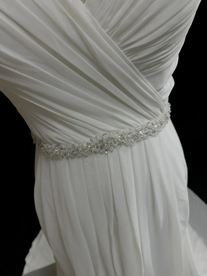 Vintage A line Scoop White Chiffon Long 1940s 1950s Wedding Dresses Elegant Bridal Gowns DH672