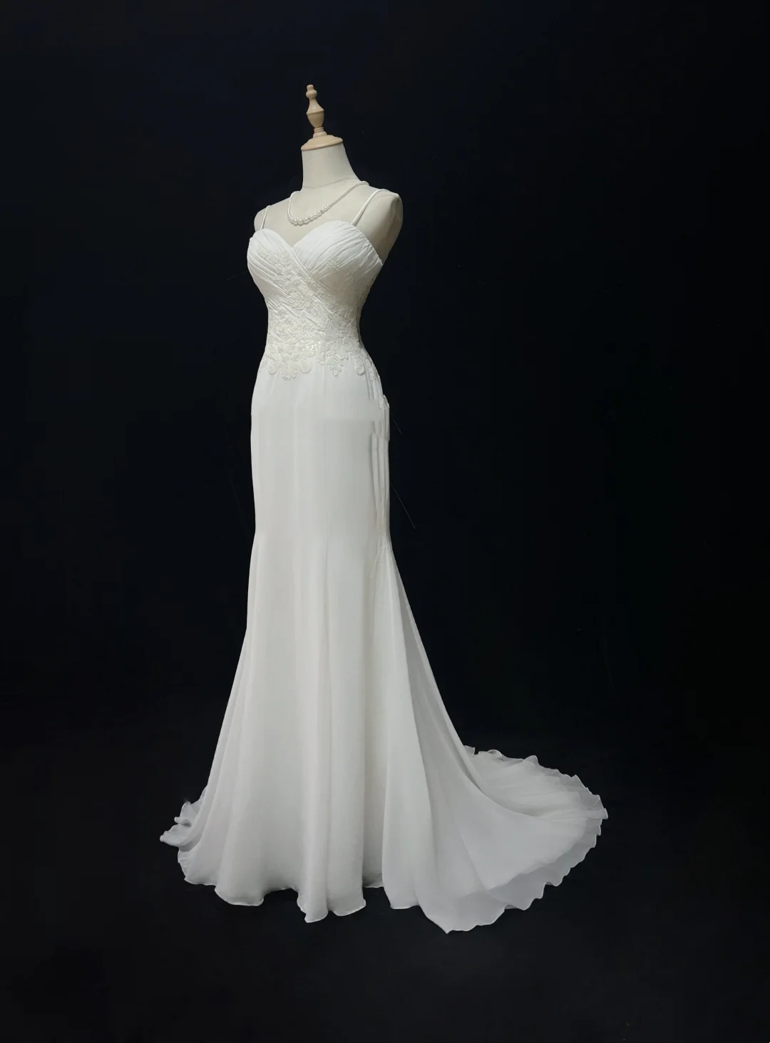 Vintage Mermaid Spaghetti Straps White Chiffon Appliques Long 1940s 1950s Wedding Dresses Elegant Bridal Gowns DH676