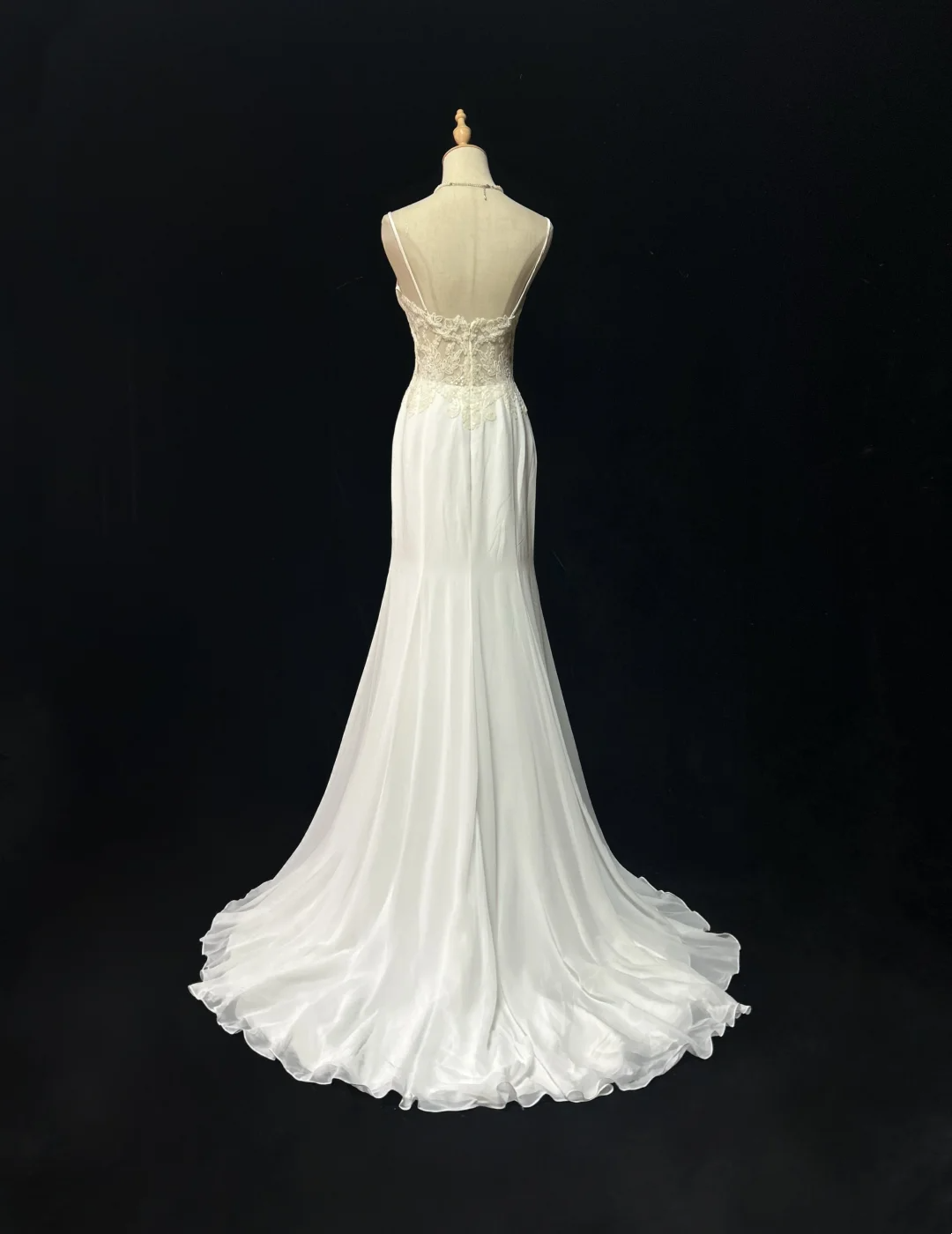 Vintage Mermaid Spaghetti Straps White Chiffon Appliques Long 1940s 1950s Wedding Dresses Elegant Bridal Gowns DH676