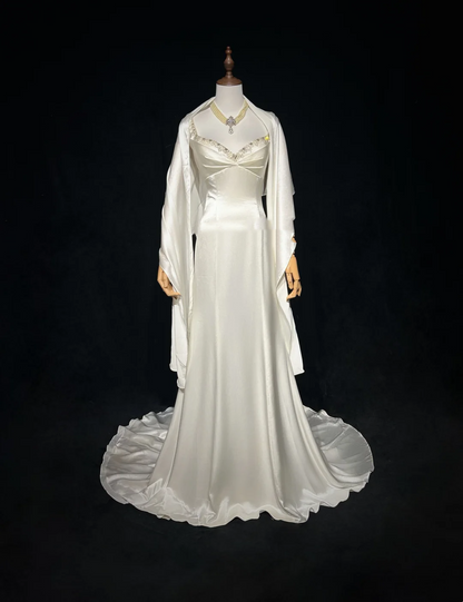 Vintage Mermaid Spaghetti Straps White Satin Beads Long 1940s 1950s Wedding Dresses Elegant Bridal Gowns DH677