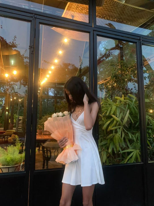 Sexy A line Spaghetti Straps White Chiffon Mini Short Formal 8th Grade Homecoming Dresses Summer Middle School Hoco Dress Homecoming Outfits Birthday Outfit DH695