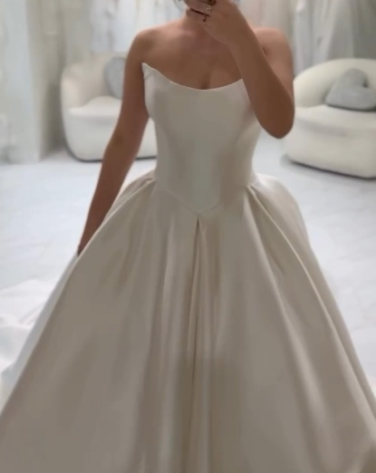 Classy Elegant Wedding Dress Ball Gown Strapless Satin White Wedding Dresses Bridal Gowns DH729