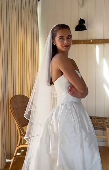 Dreamy Wedding Dress Ball Gown Strapless Satin White Wedding Dresses Bridal Gowns DH731