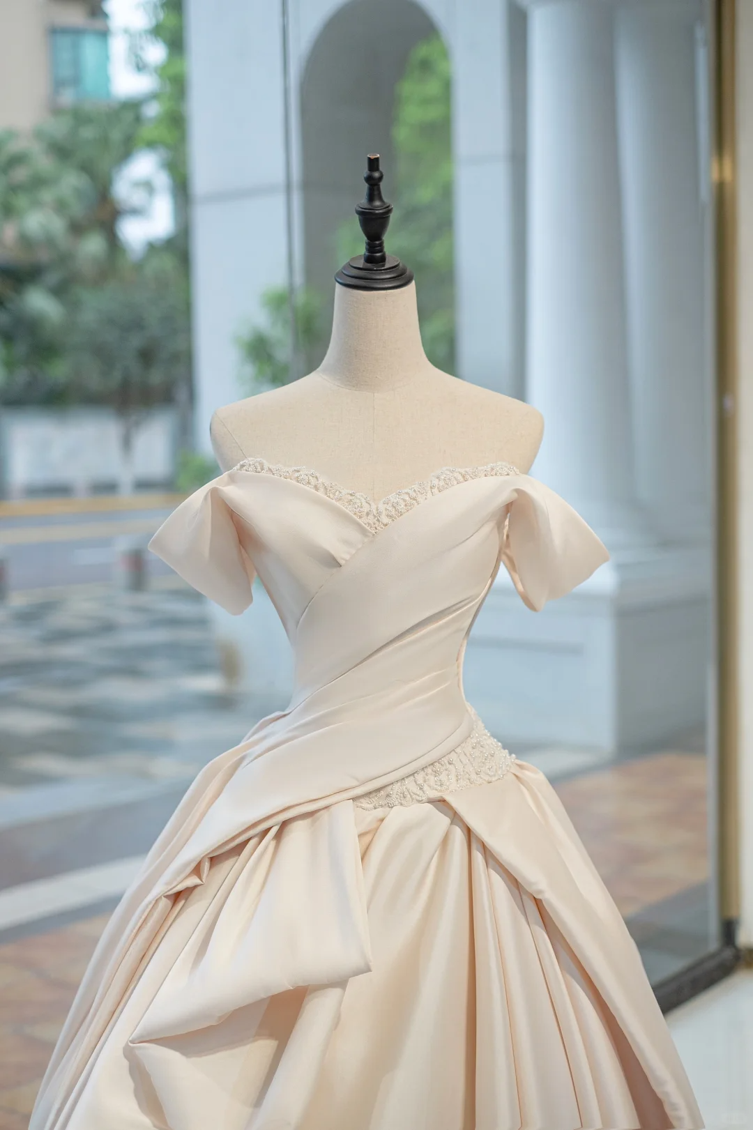 Timeless Bridal Gown Ball Gown Off The Shoulder Satin Long Light Pink Wedding Dresses Elegant Brides Gowns DH731