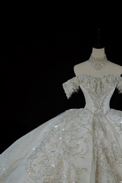 Timeless Bridal Gown Ball Gown Off The Shoulder Sequin Long Wedding Dresses Elegant Brides Gowns DH735