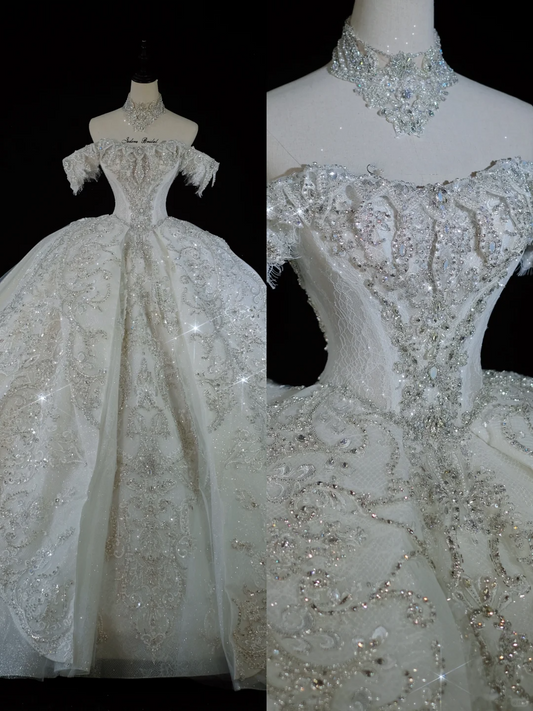 Timeless Bridal Gown Ball Gown Off The Shoulder Sequin Long Wedding Dresses Elegant Brides Gowns DH735