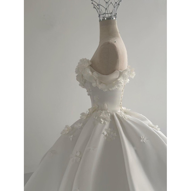 Dreamy Wedding Dress Ball Gown Off The Shoulder Satin White Wedding Dresses Bridal Gowns DH737