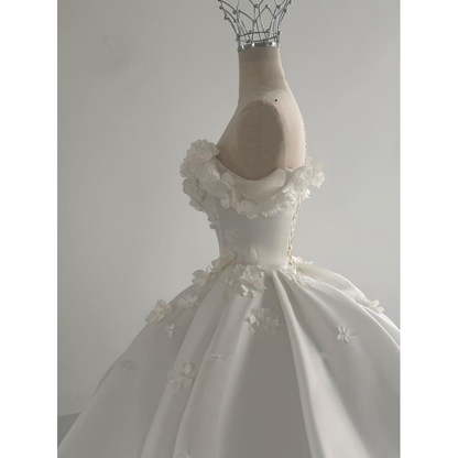 Dreamy Wedding Dress Ball Gown Off The Shoulder Satin White Wedding Dresses Bridal Gowns DH737