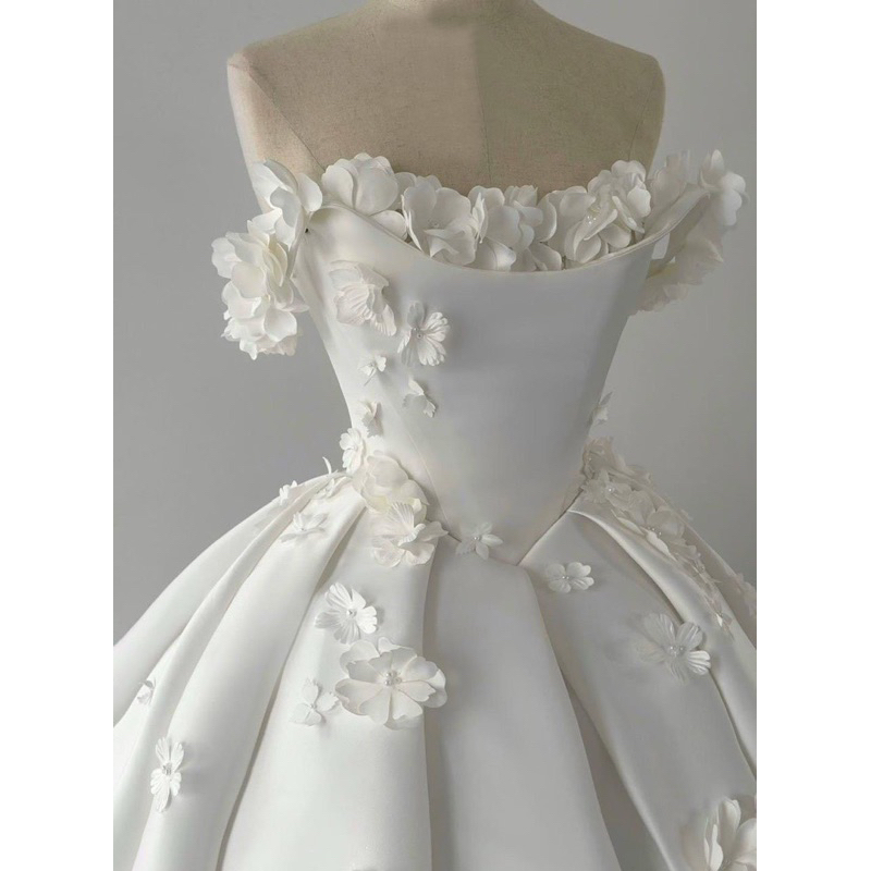 Dreamy Wedding Dress Ball Gown Off The Shoulder Satin White Wedding Dresses Bridal Gowns DH737