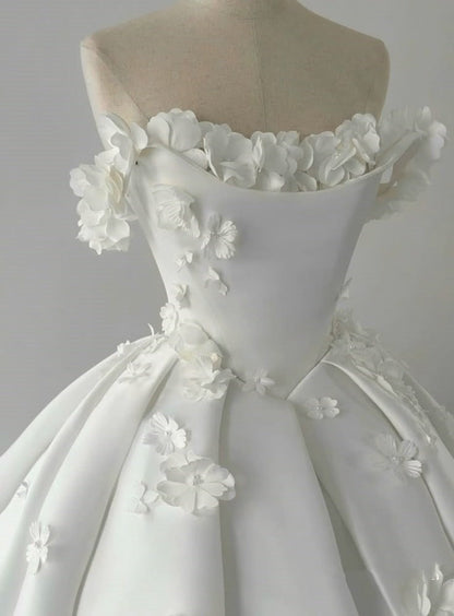 Dreamy Wedding Dress Ball Gown Off The Shoulder Satin White Wedding Dresses Bridal Gowns DH737