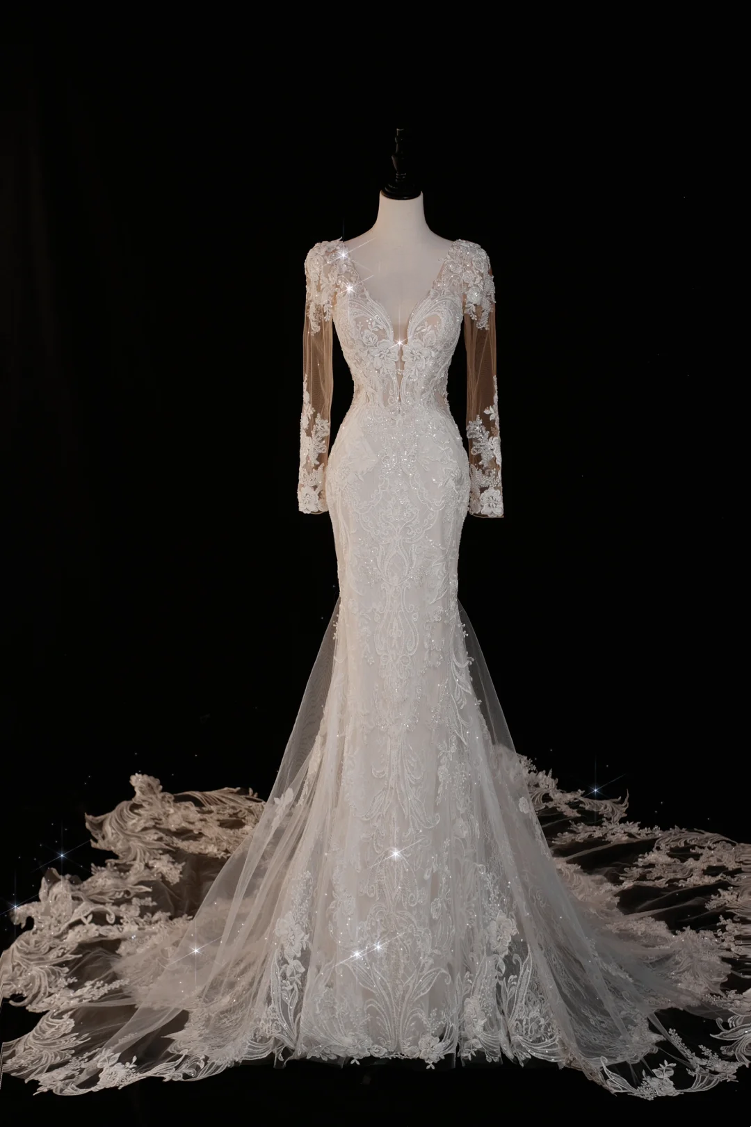 Timeless Bridal Gown Mermaid V Neck Long Sleeves Lace Long Wedding Dresses Elegant Brides Gowns DH737