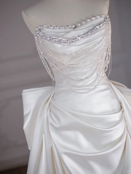 Classic Bridal Gown Sheath Sweetheart Satin Long White Wedding Dresses Elegant Bridal Gowns DH749