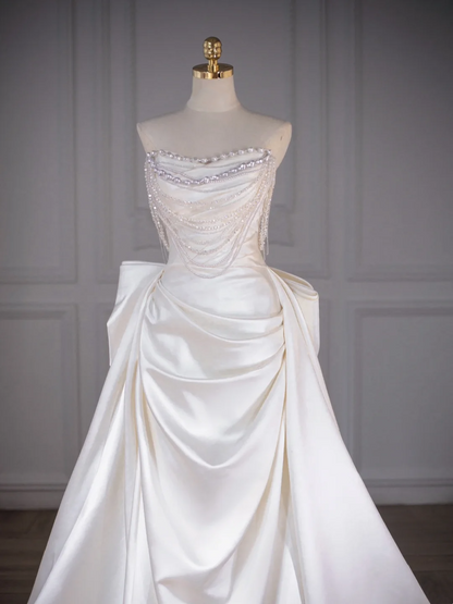 Classic Bridal Gown Sheath Sweetheart Satin Long White Wedding Dresses Elegant Bridal Gowns DH749